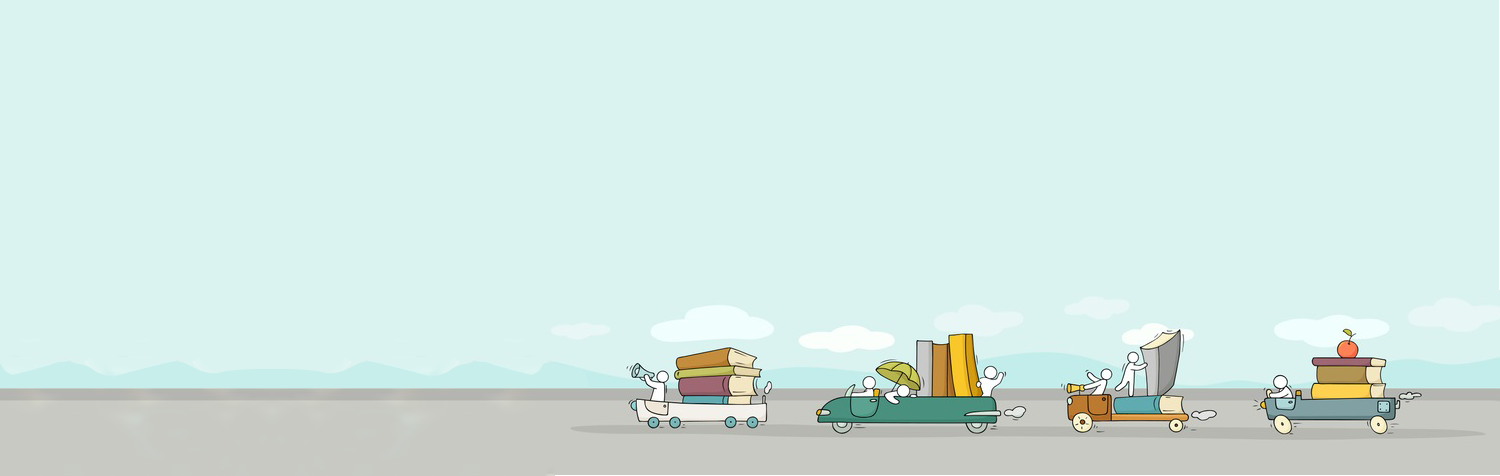 A row of illustrated cars heading to school